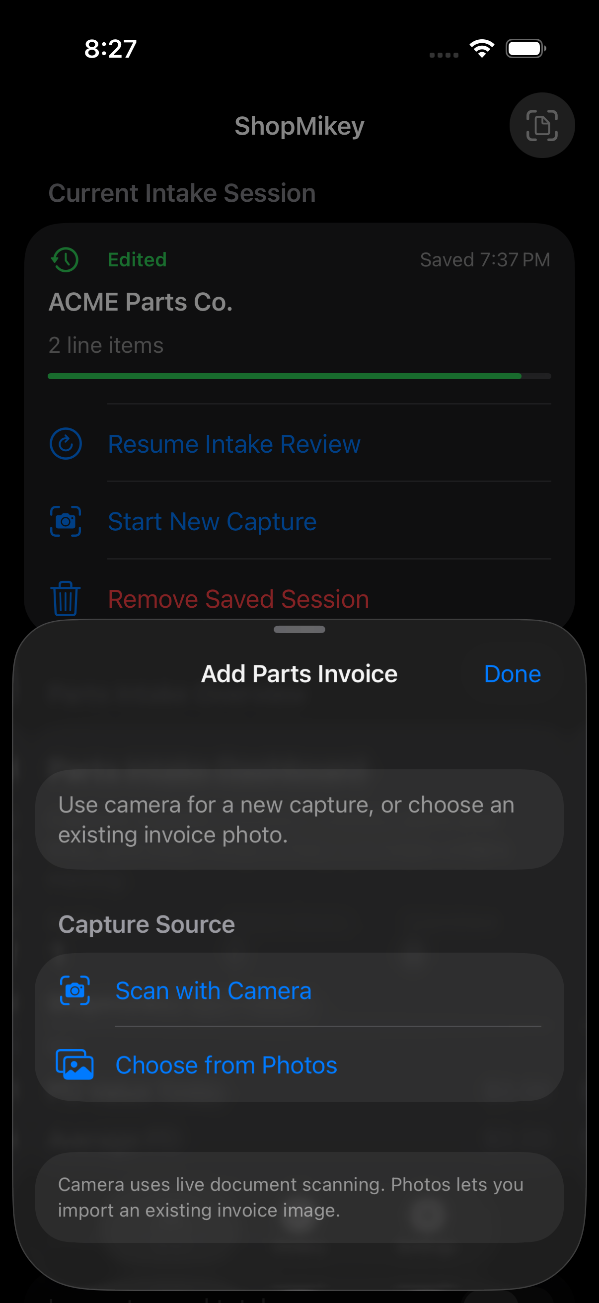 Capture source sheet with native glass blur and scan options